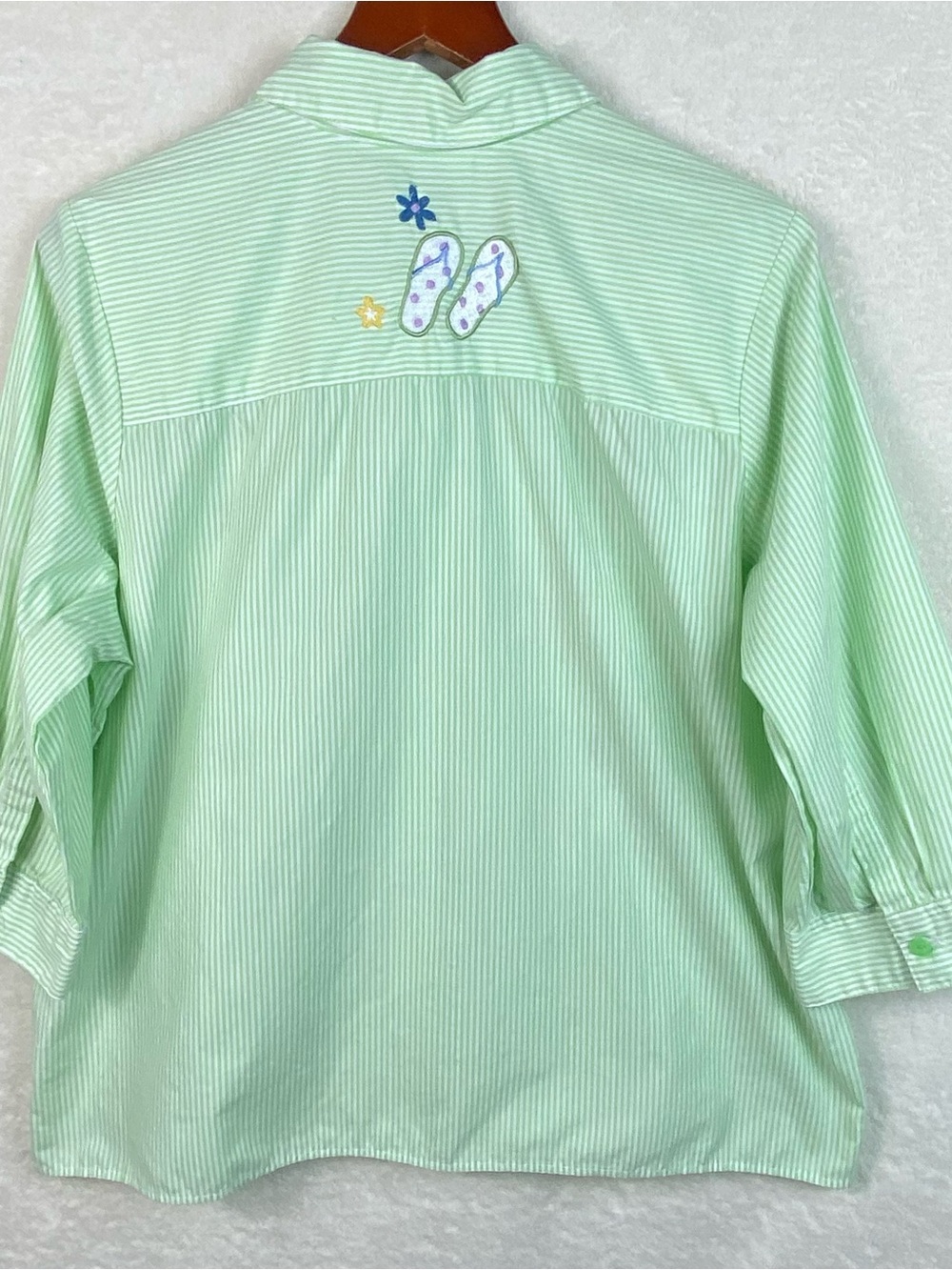 Breckenridge Plus 1X Green 3/4 Sleeve Button Down Shirt Flip Flop Embroidered - Picture 2 of 14